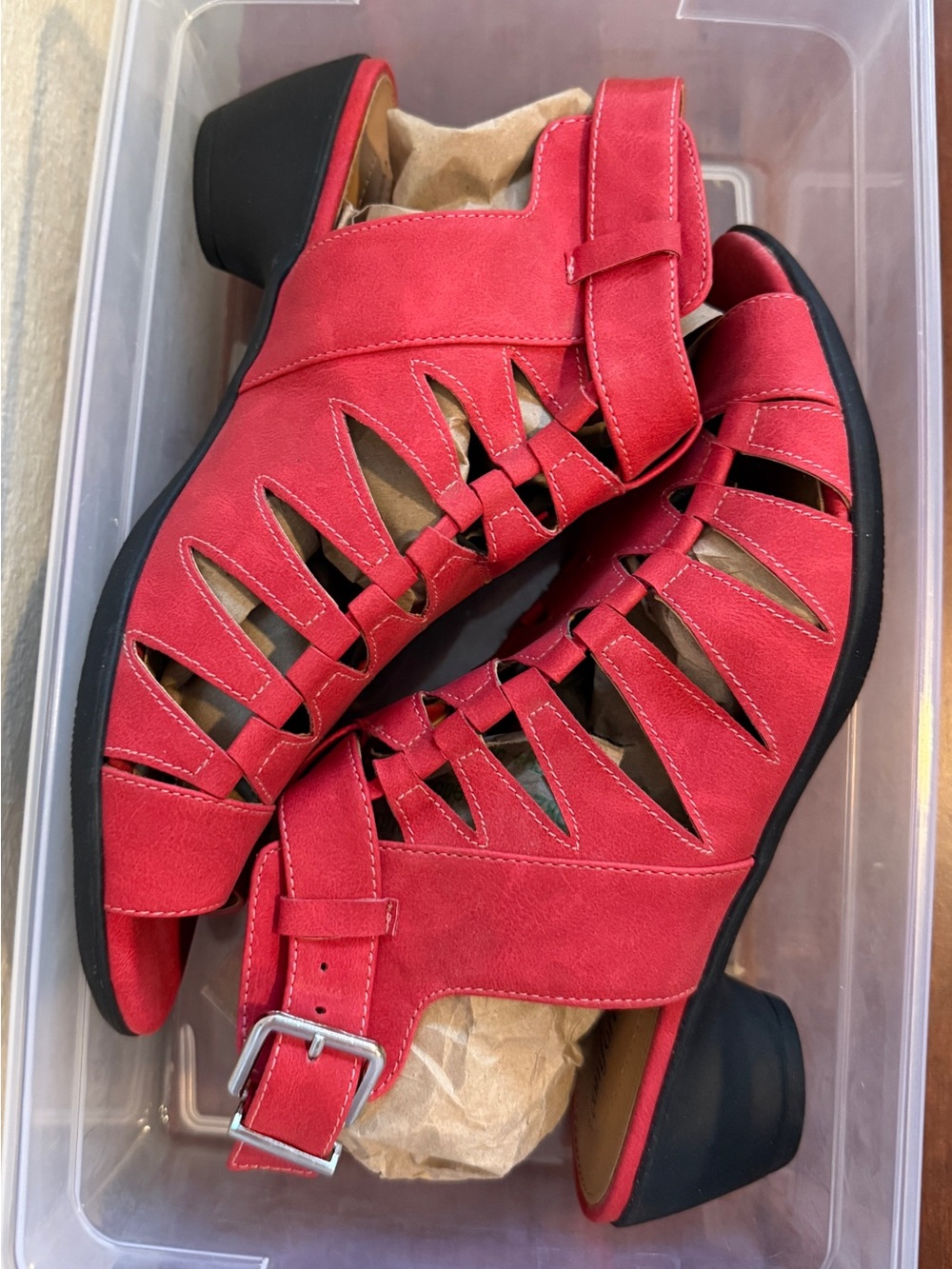 ComfortView The Kadie Shootie Sandal Low Heel Coral Red Sz 8.5 | EUC